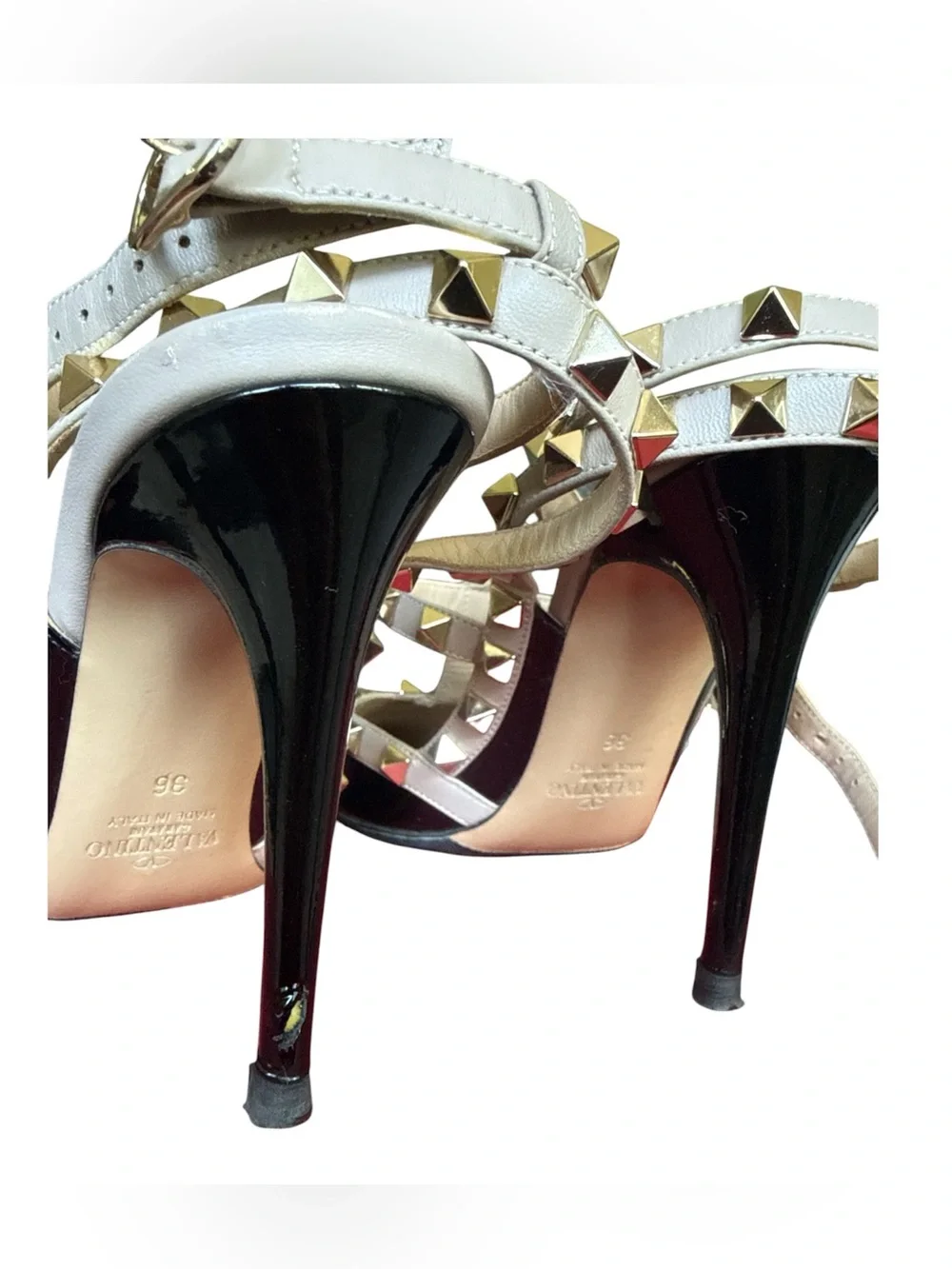 Valentino Rockstud Black Patent Pointed Toe Slingback Heels Size 36
